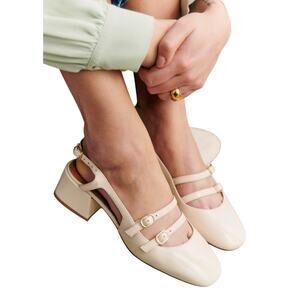 Sezane Patent Beige Paula Babies Slingback Heels Size 40
